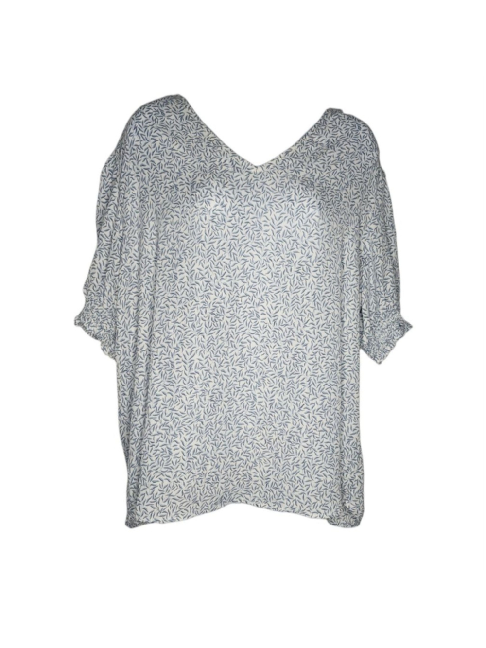 Women's Adrianna Papell Blouse XL White Blue Leaf Print